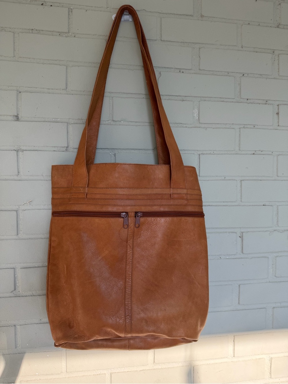 Vintage Leather Cognac Bag, Made in Colombia